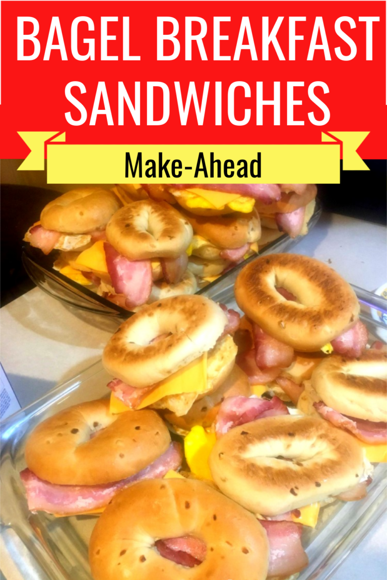 Bagels with egg, cheese, and ham in a baking dish