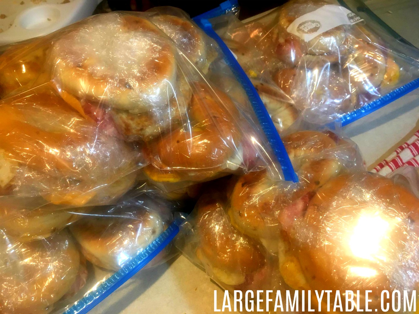 bagel sandwiches wrapped up in gallon bags