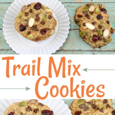 These homemade trail mix cookies are soft and chewy and packed full of protein. They're perfect for an afternoon snack or a tasty dessert.