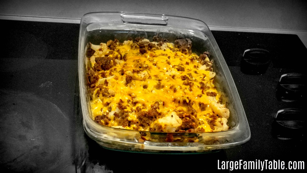 Beef and Cheddar Cauliflower Bake