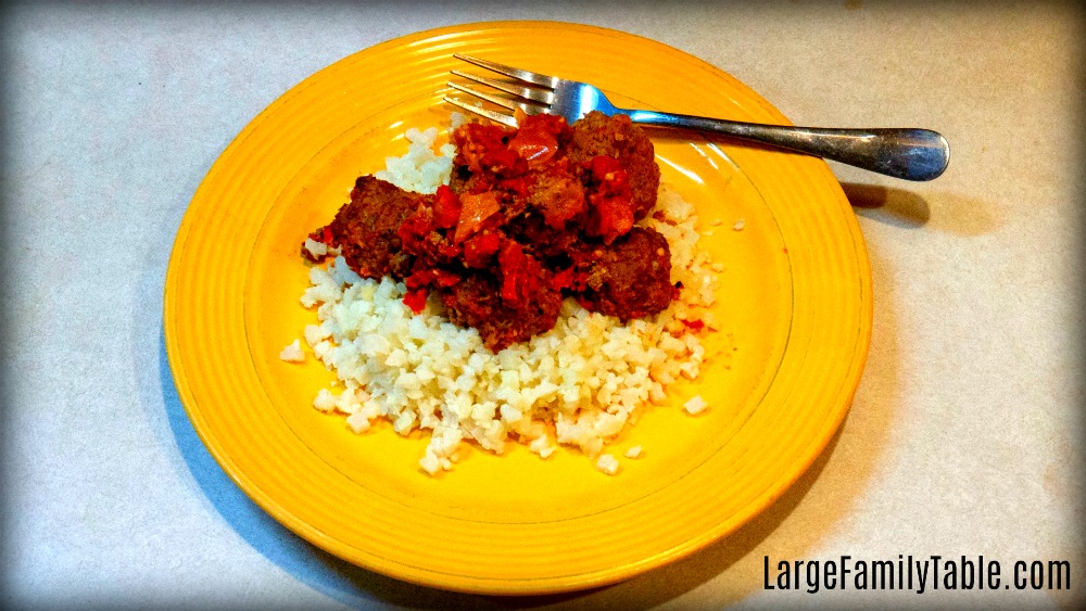 Keto Red Pepper Meatballs over Cauliflower Rice | Large Family Freezer Meals