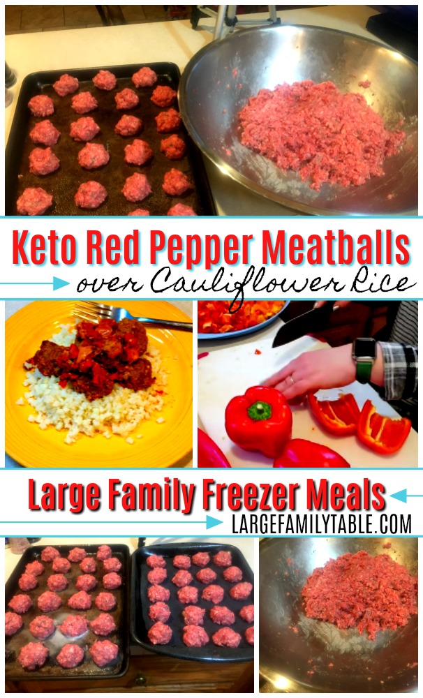 Keto Red Pepper Meatballs over Cauliflower Rice | Large Family Freezer Meals