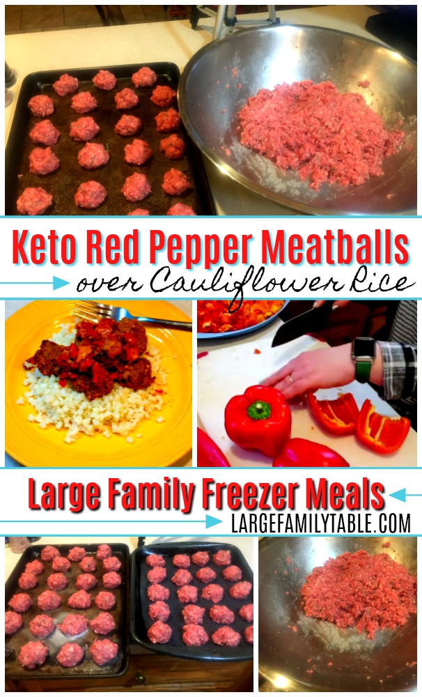 Keto Red Pepper Meatballs Over Cauliflower Rice | Largefamilytable.com