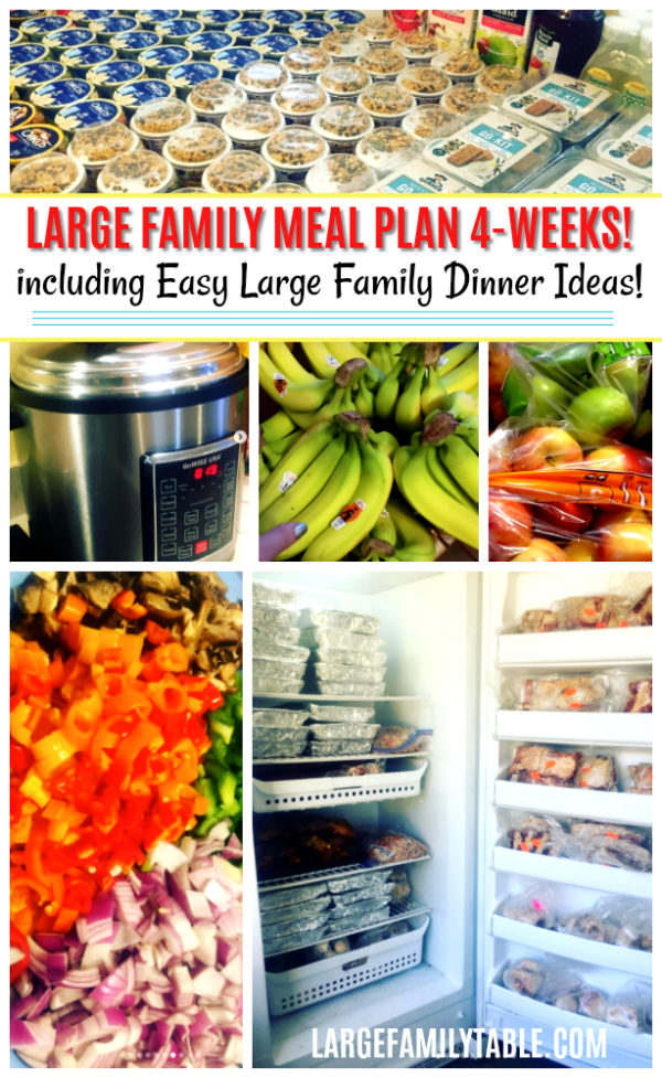 Large Family Meal Plans: 4 Weeks including Easy Large Family Dinner ...