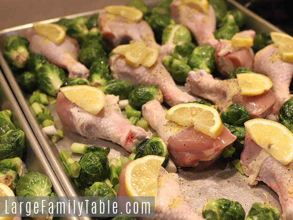 Lemon Pepper Drumsticks with Brussel Sprouts Sheet Pan Dinner