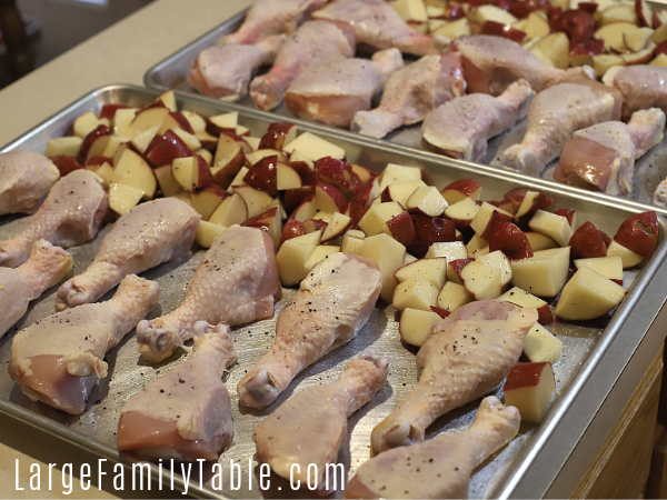 roasted chicken legs and red potatoes sheet pan dinner