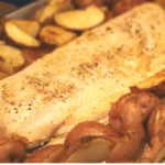 garlic butter salmon with roasted red potatoes