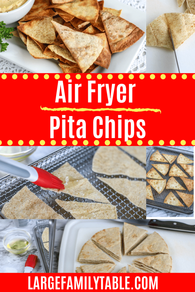 air fryer pita chips on trays and plates
