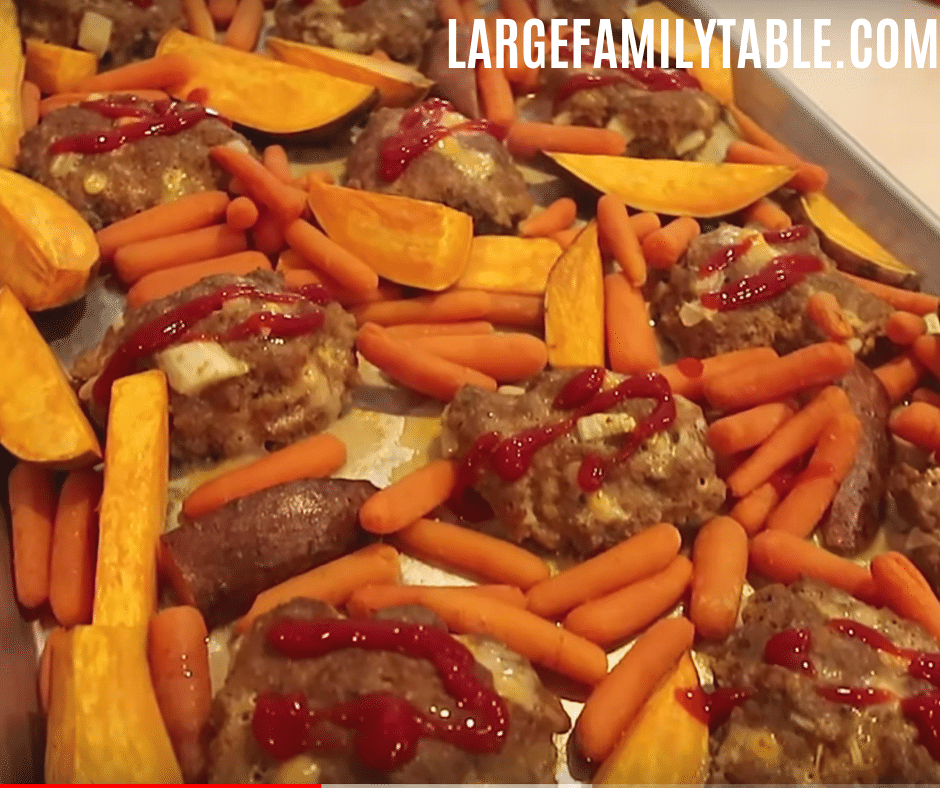 turkey meatloaves with sweet potatoes and carrots sheet pan dinner