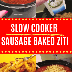 Slow cooker with baked ziti inside