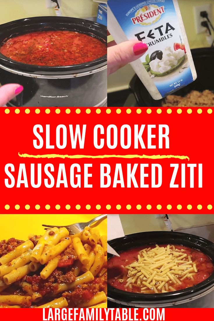 Slow cooker with baked ziti inside