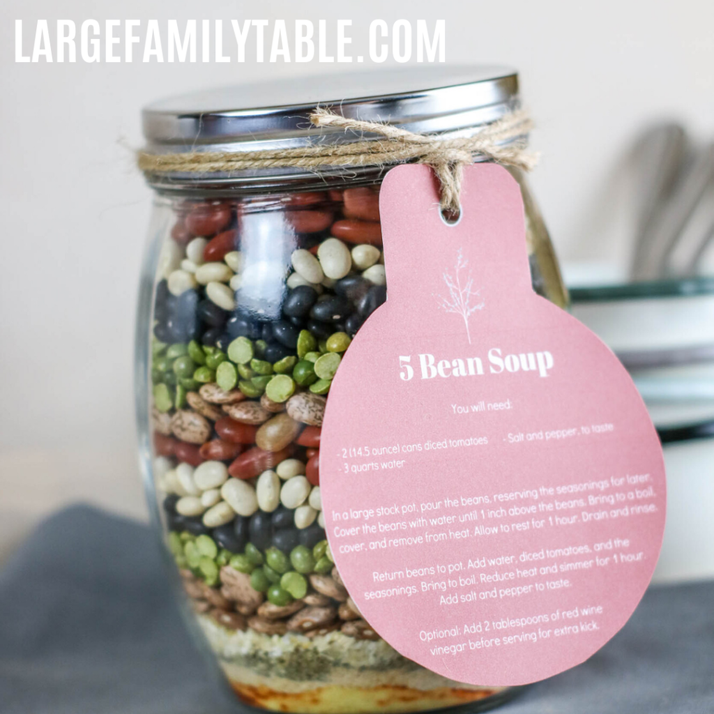 5 Bean Soup Gift In A Jar + Free Printable | Largefamilytable.com