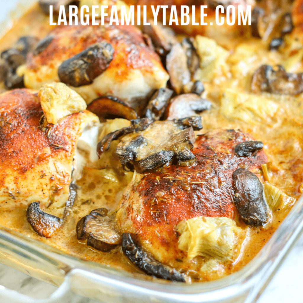 Low Carb Creamy Baked Chicken with Mushrooms and Artichokes