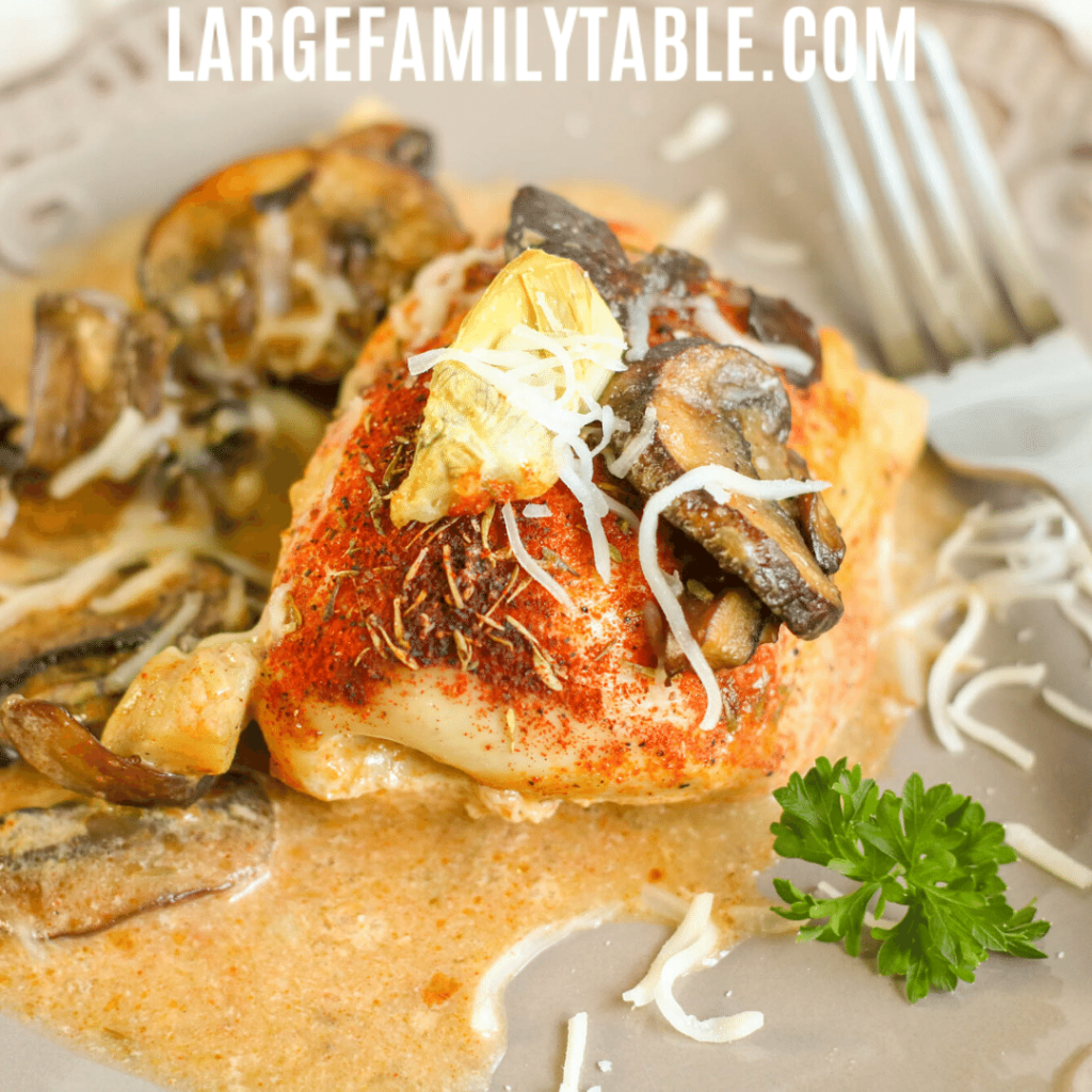 Low Carb Creamy Baked Chicken with Mushrooms and Artichokes