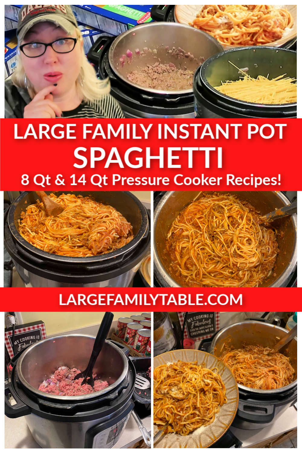 LARGE FAMILY COOKING! One-Pot 8 Qt INSTANT POT SPAGHETTI + 14 Qt Electric Pressure  Cooker Recipe! 