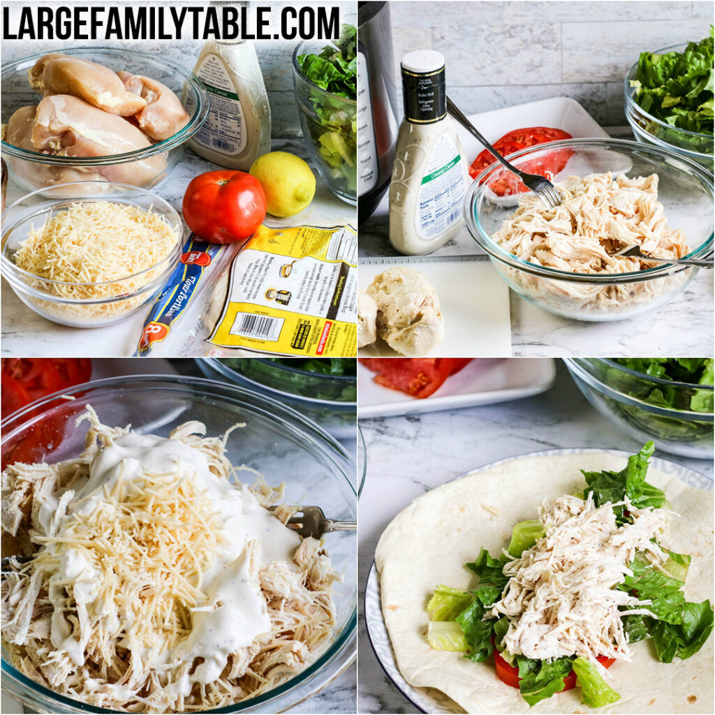 Instant Pot Chicken Caesar Wraps I Large Family Meal Ideas