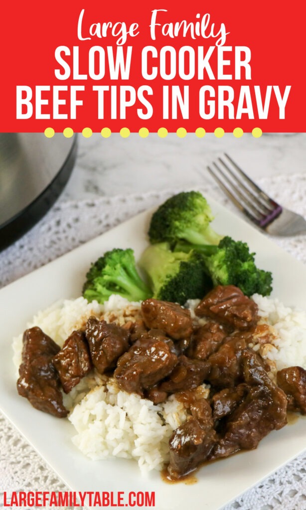 Big Family Slow Cooker Beef Tips in Gravy | Large Family Dinner, Dairy Free