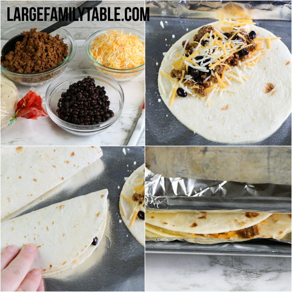 Large Family Black Bean and Beef Quesadilla Freezer Meals | Large Family Lunch Ideas