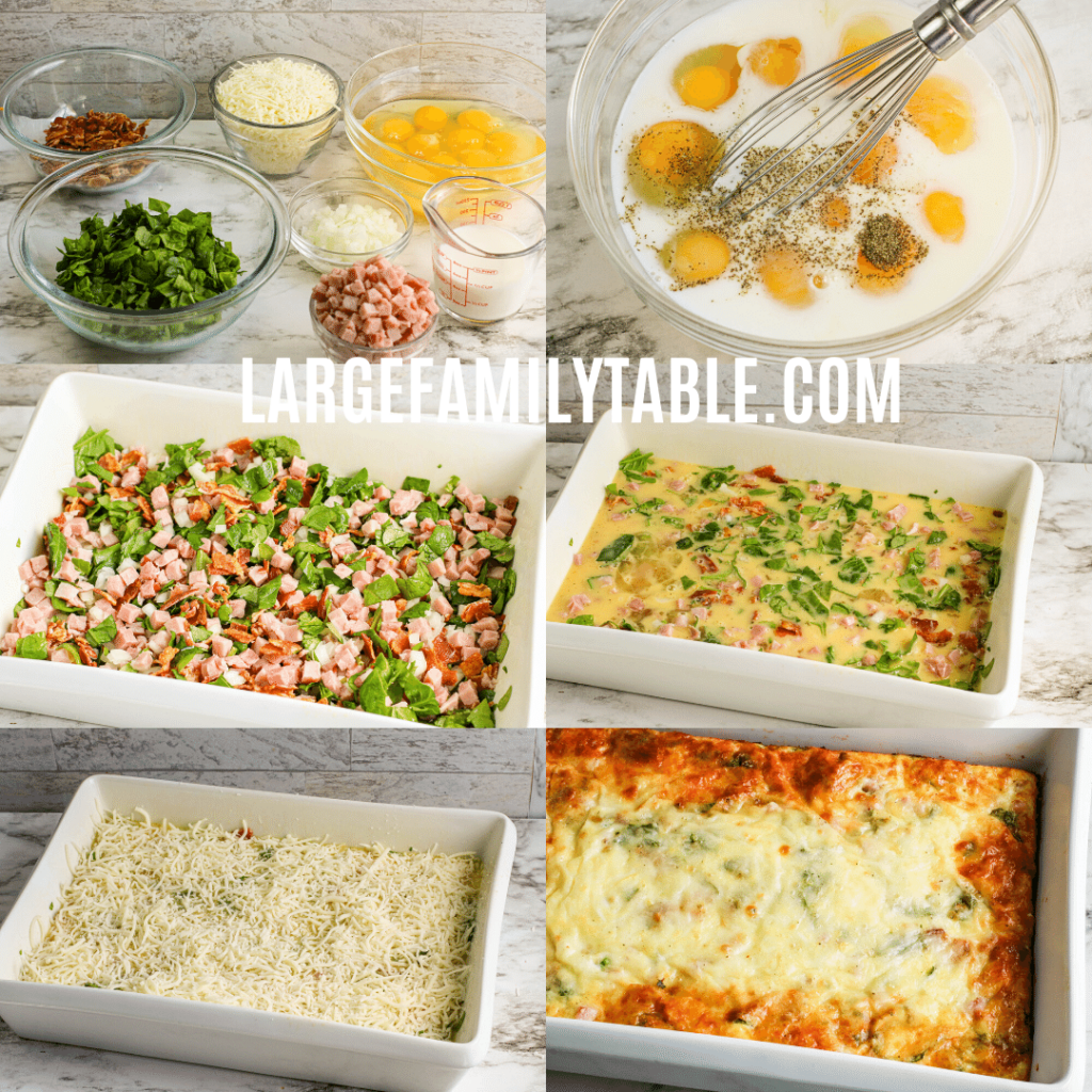 quiche ingredients in bowls and casserole dish