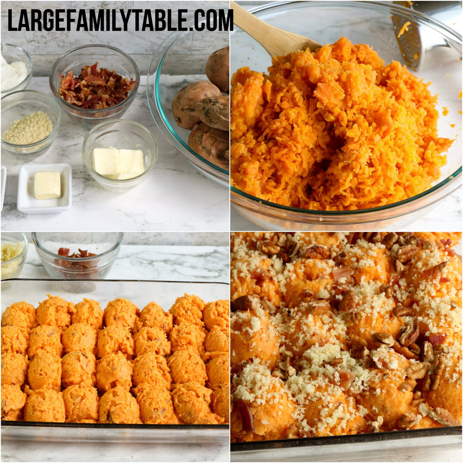 Twice Baked Sweet Potato Casserole with Bacon Large Family Sides and