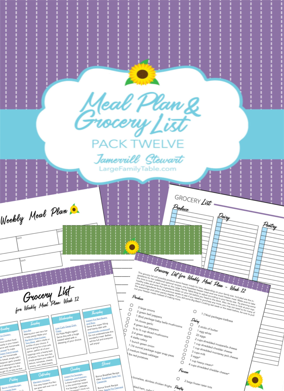 Week 12 Large Family Budget Meal Plan + FREE Grocery List Printables