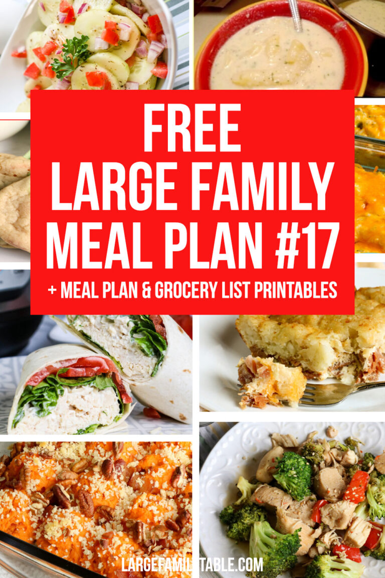 Week 17 Large Family Weekly Meal Plan + FREE Grocery List Printables for a Large Family on a Budget