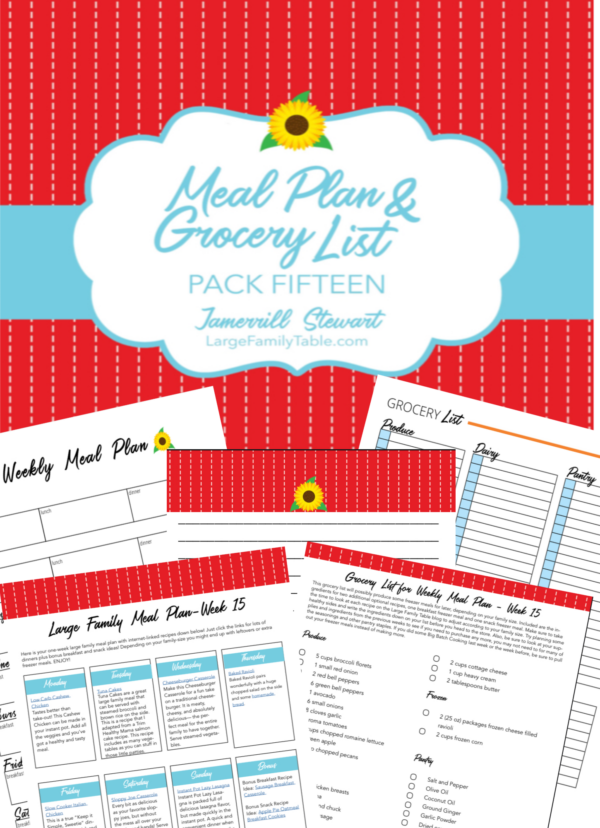 Large Family Meal Plan Week 15 + FREE Grocery List Printables Meals