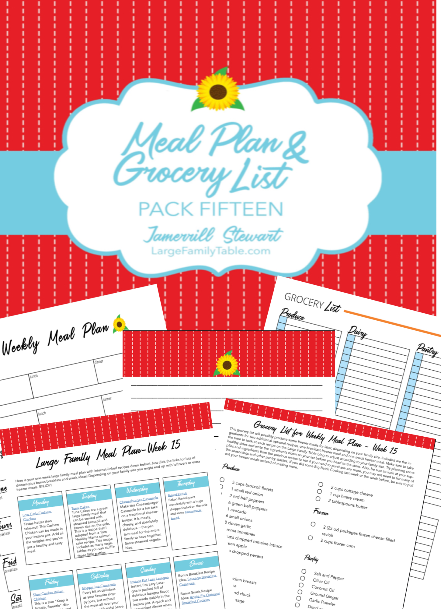 Large Family Meal Plan Week 15 + FREE Grocery List Printables | Meals ...