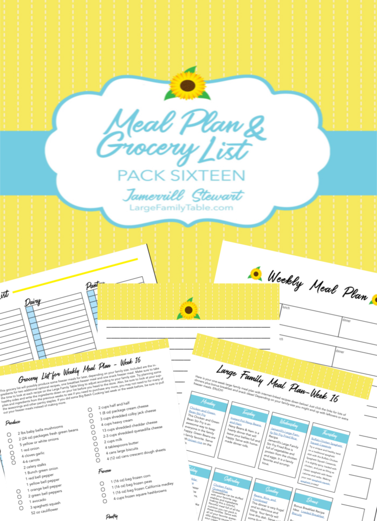 Large Family Weekly Meal Plan #16 | Meals on a Budget and FREE Grocery List