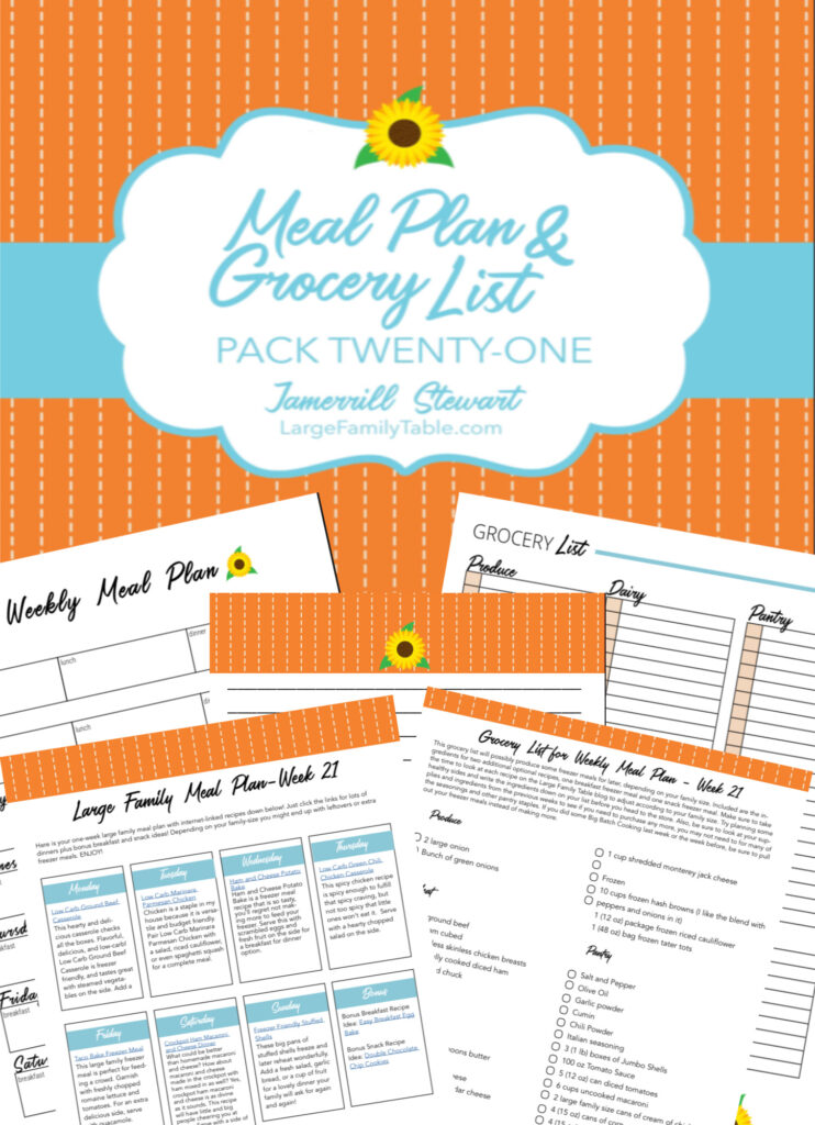 Large Family Weekly Meal Plan #21 | Meals on a Budget and FREE Grocery List