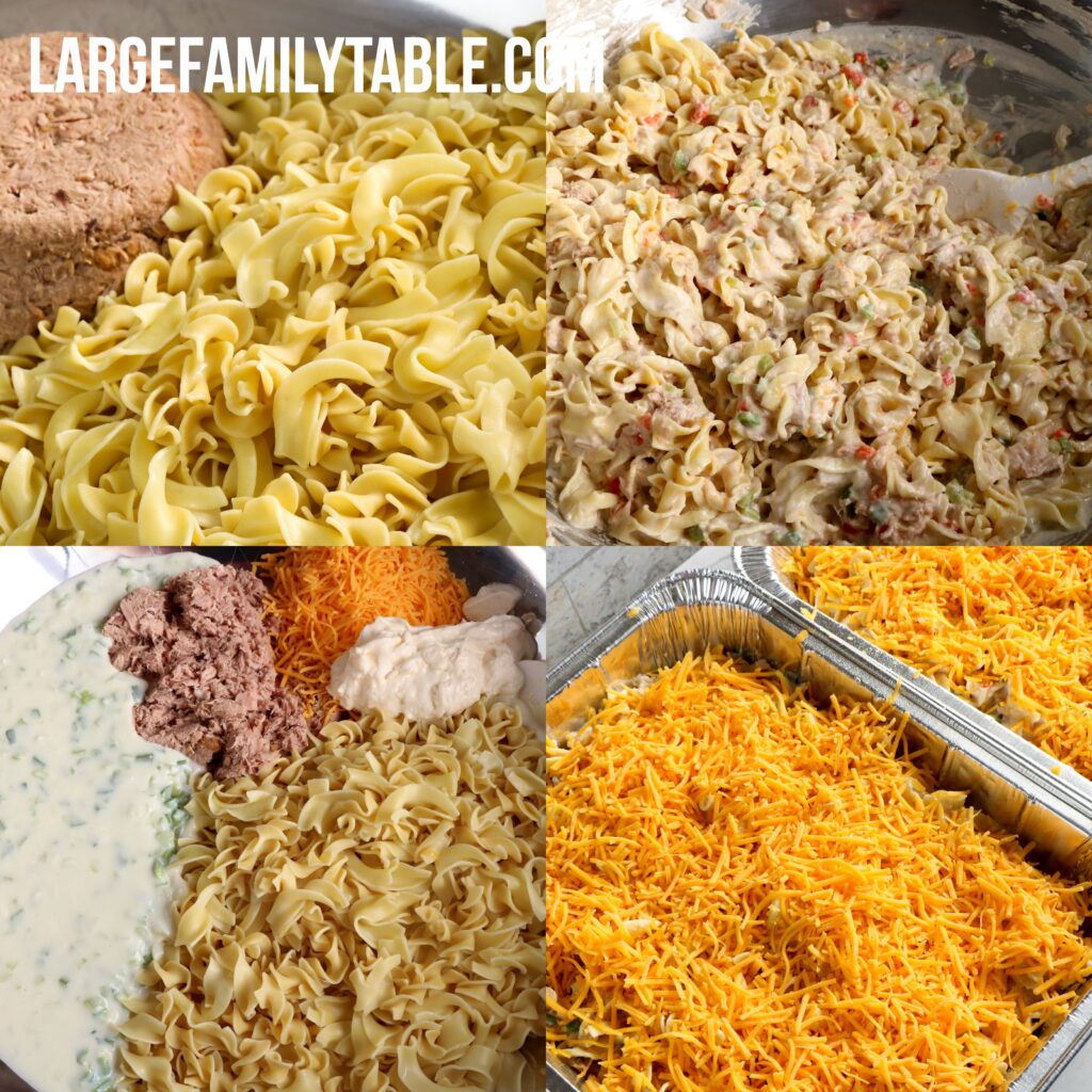 Large Family Make-Ahead Cheesy Tuna Noodle Casserole |  Freezer Meals for Big Families