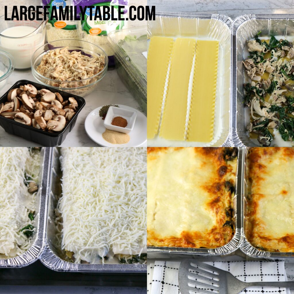 Large Family Freezer Meals: Chicken, Mushroom, and Spinach Lasagna | Two 9x13 Freezable Casseroles!