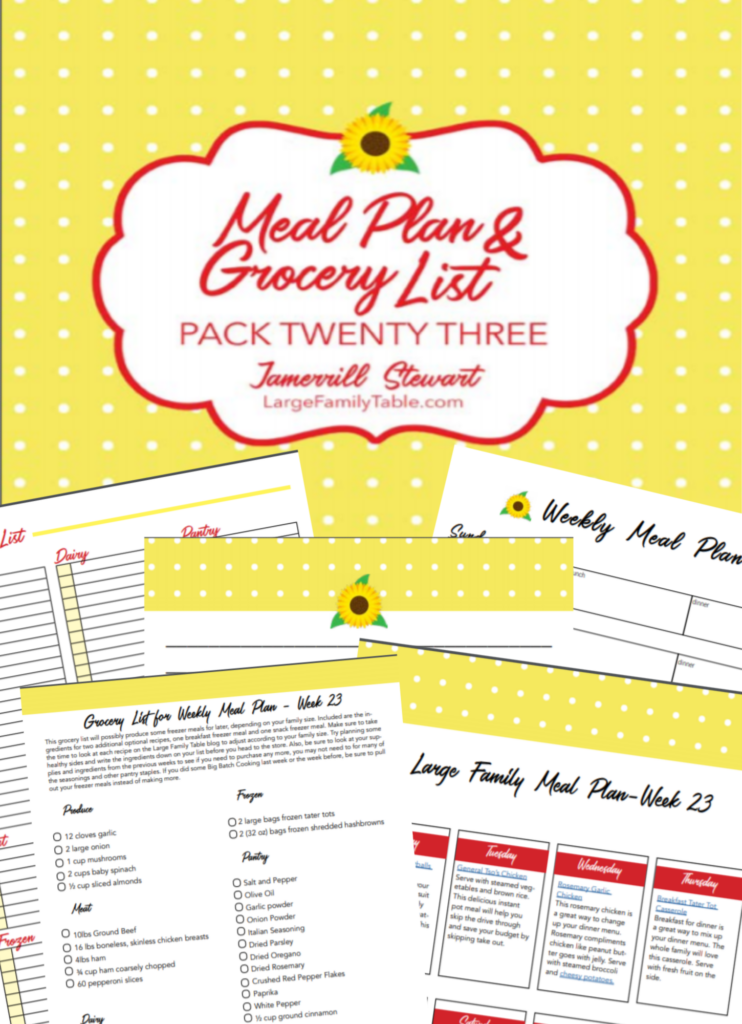 Week 23 Meal Plan for Large Families on Budgets + FREE Grocery List & Clickable Planning Pack