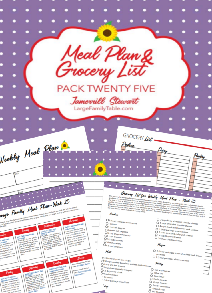 EASY Large Family Budget Meal Plan Week #25 + FREE Printable Grocery List & Planning Pages