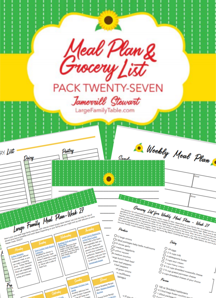Large Family Meal Plan 27 with FREE Grocery List and Planning Printables Pack | Budget-Friendly