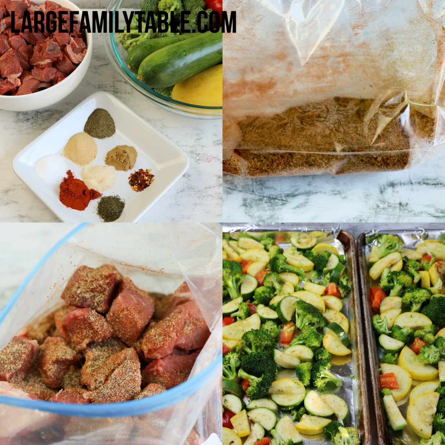 Large Family Low Carb Sheet Pan Steak Bites and Veggies Meal, Dairy