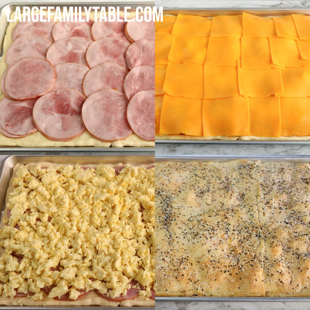Large Family Sheet Pan Ham, Egg, and Crescent Roll Breakfast Squares |  Dairy-Free Option