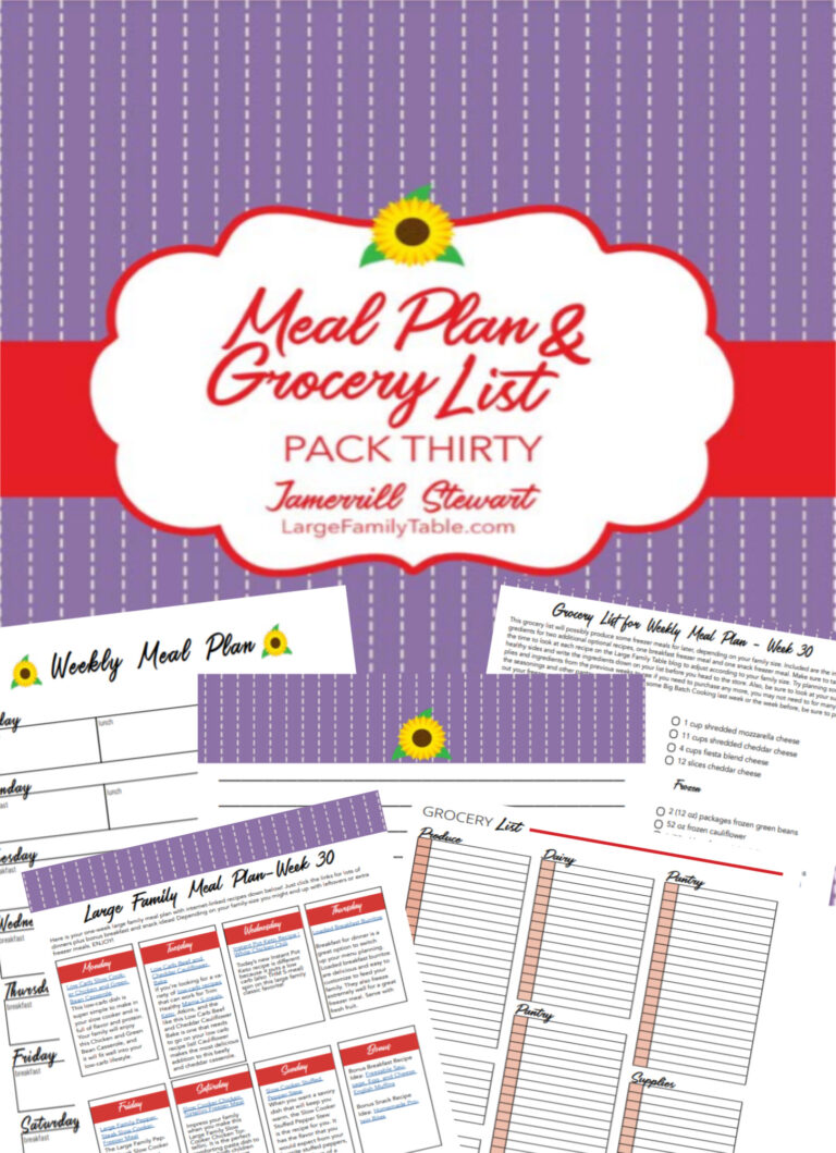 BudgetSaving Large Family Weekly Meal Plan 30+ FREE Printable Grocery