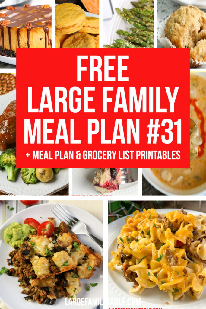 FREE & EASY Large Family Meal Plan #31 + Printable Grocery List and Clickable Planning Pack for a Week