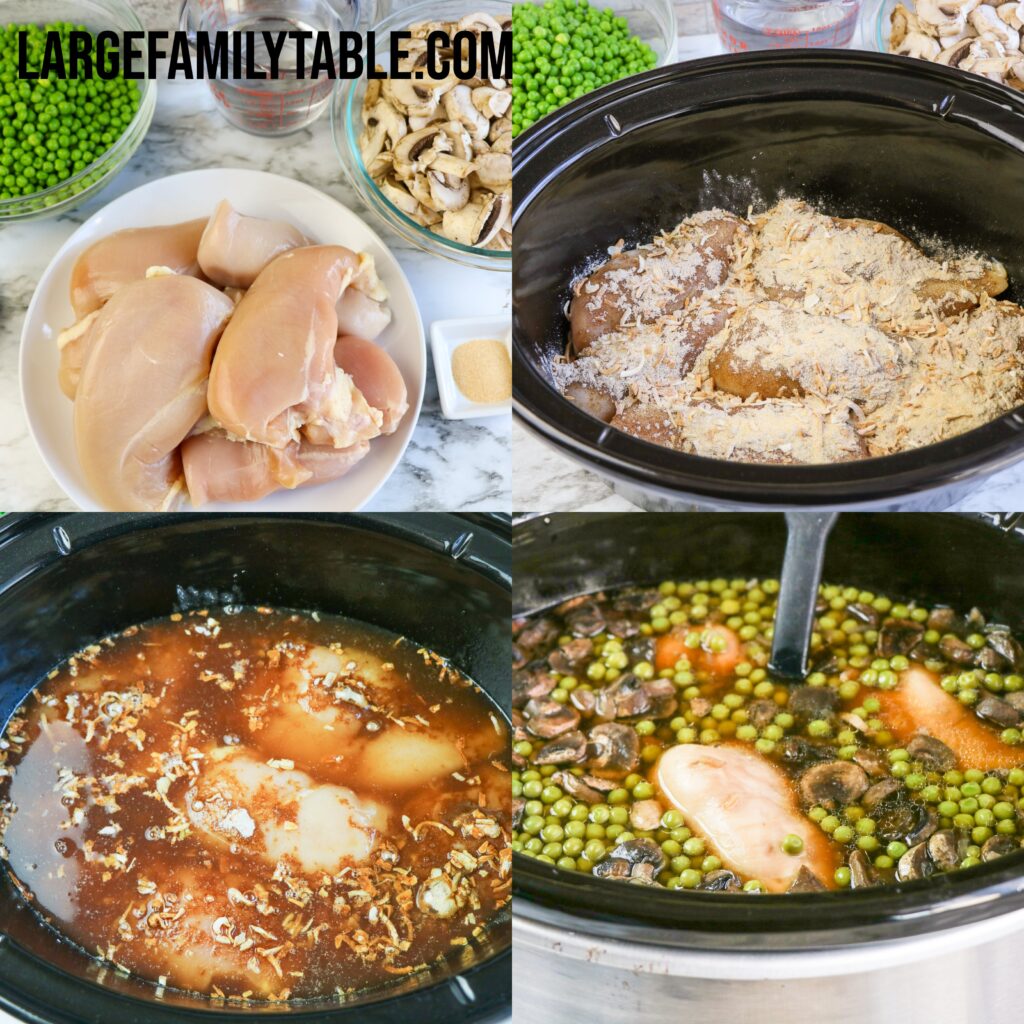 Big Family Mushrooms, Peas, and Chicken Dinner | Slow Cooker Freezer Meal