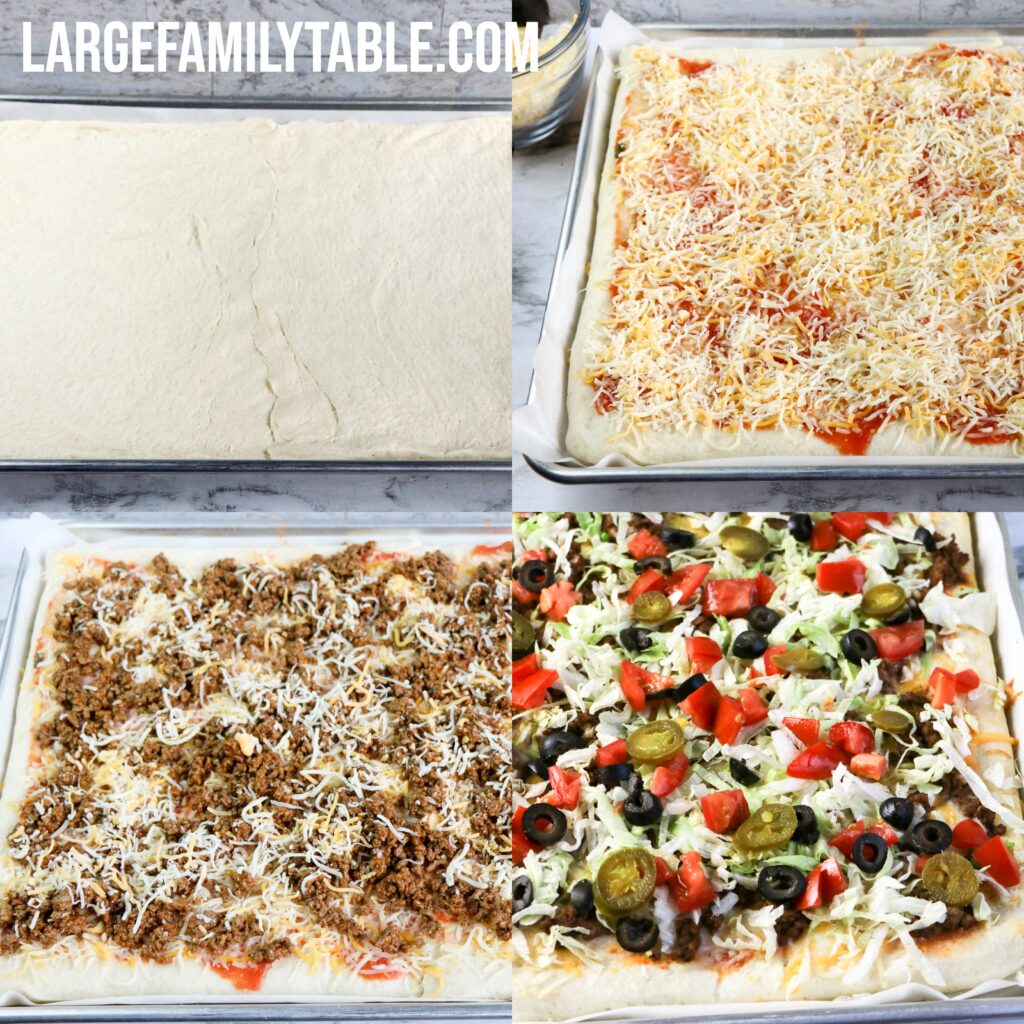 Large Family Sheet Pan Taco Pizza + TONS of TACO RECIPE IDEAS for Big Families