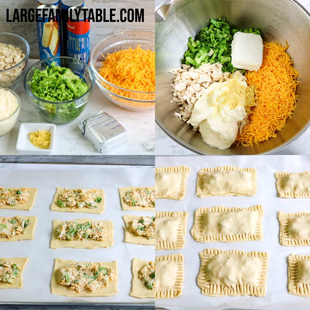 Large Family Cheesy Chicken and Broccoli Pockets | Make-Ahead, Freezer Lunch Recipe!!