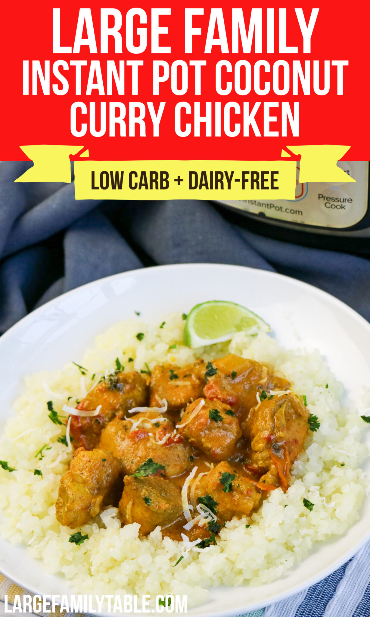 Large Family Instant Pot Low Carb Coconut Curry Chicken | Dairy-Free