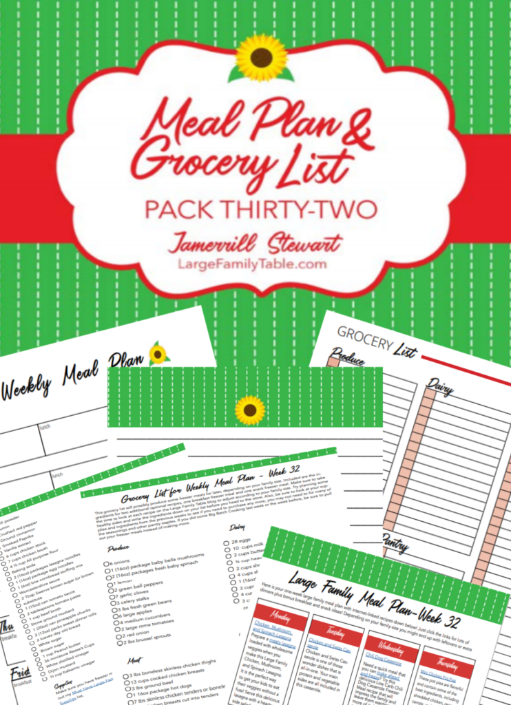 Simple Meal Plan #32 for a Large Family + Free Clickable Planning Pack and Grocery List