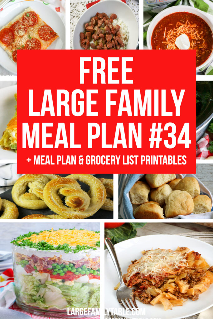 Large Family Budget Meal Plan #34 + FREE Printable Grocery List and Meal Planning Pages