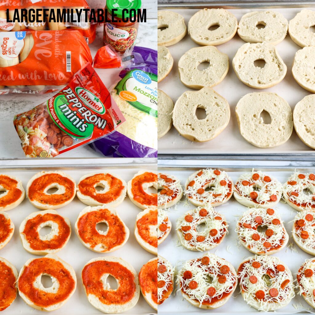 Big Family Pepperoni Pizza Bagels | Make-Ahead Freezer Lunch Idea!