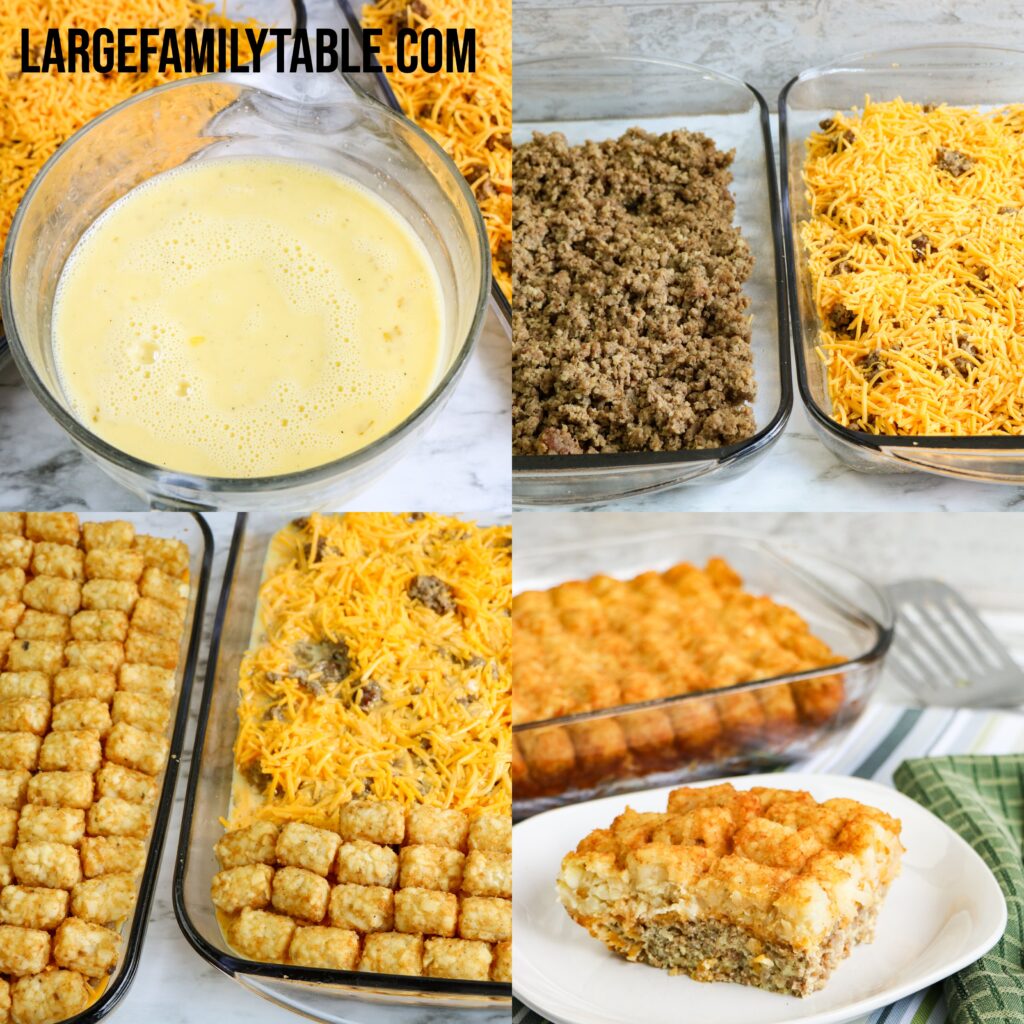 Big Family Sausage, Egg, and Cheese Tater Tot Casserole, Freezer-Friendly