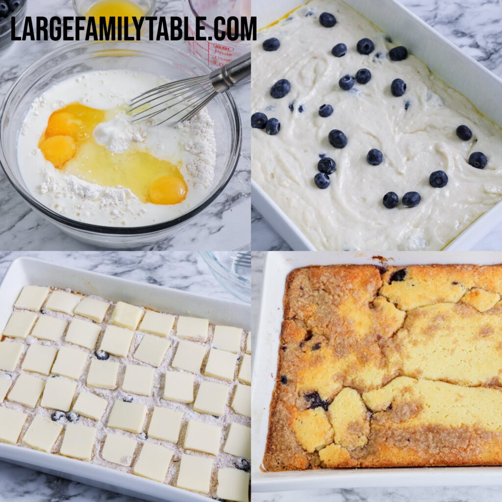blueberry buttermilk pancake casserole ingredients and in a casserole dish