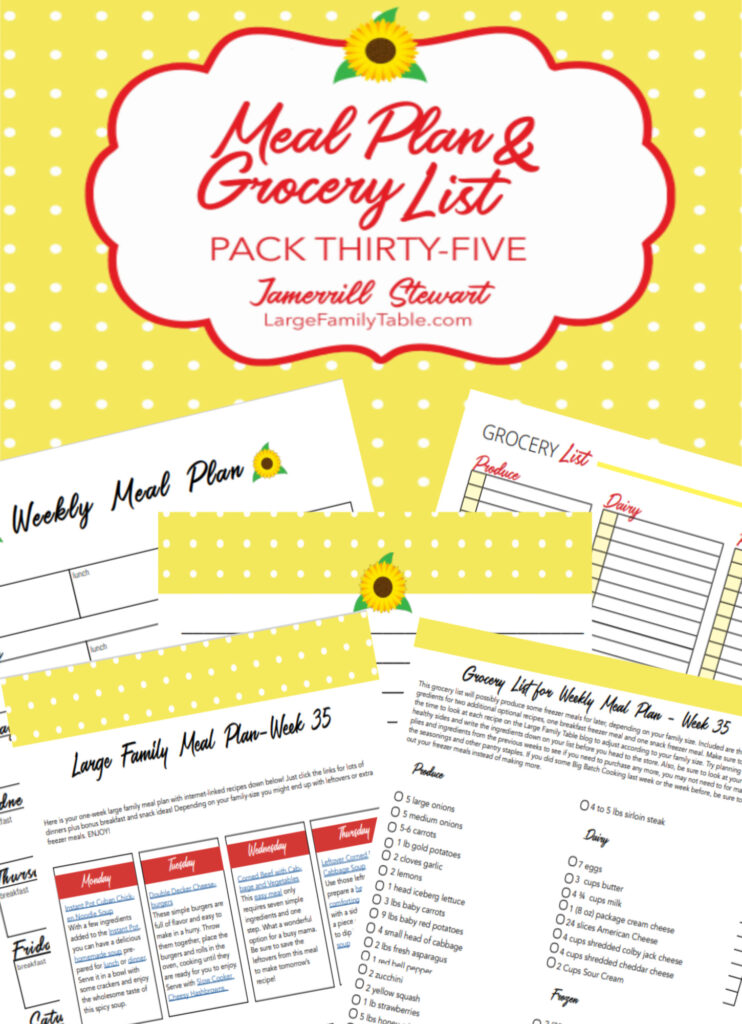Fast and Fresh Large Family Meal Plan #35 + FREE Printable Grocery List and Planning Pages