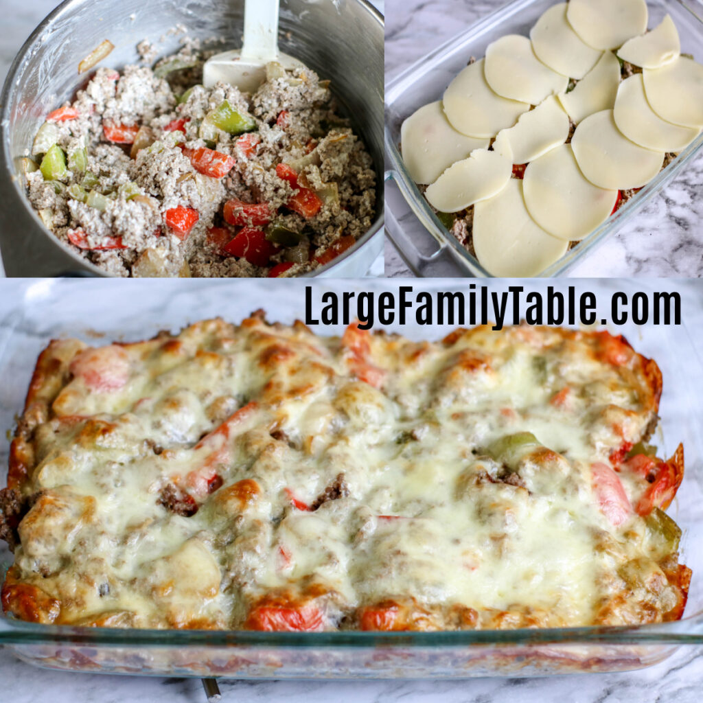 LARGE FAMILY LOW CARB Philly Cheesesteak Casserole